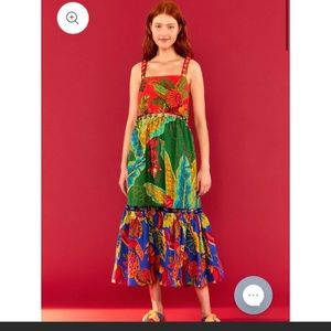 FARM Rio Mixed Prints Midi Dress with Tassels Sz S